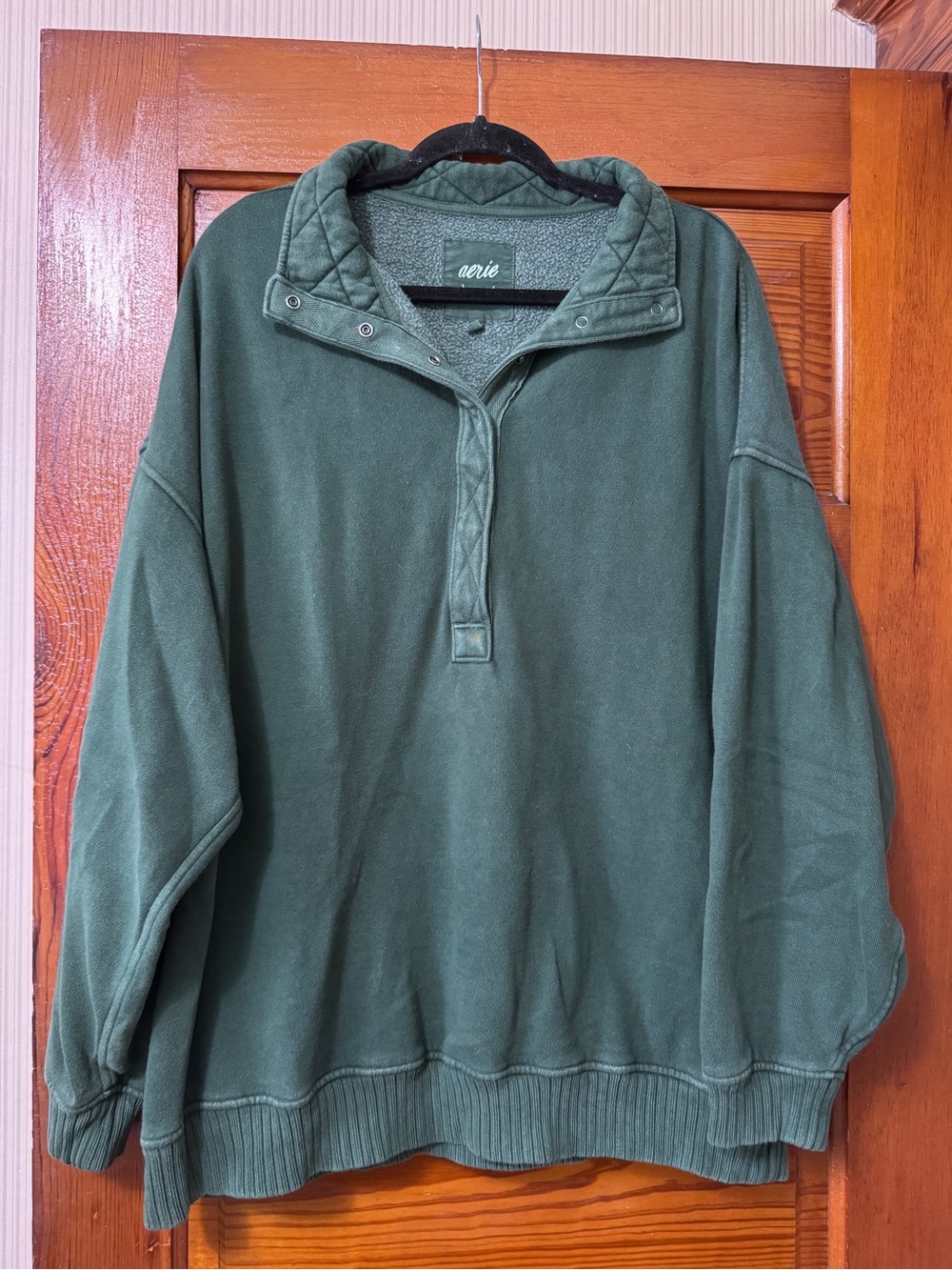 aerie Green Oh Snap Quarter snap Fleece Pullover Large L American Eagle